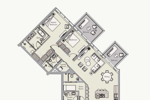 Квартира с 2 спальнями  №109005 3