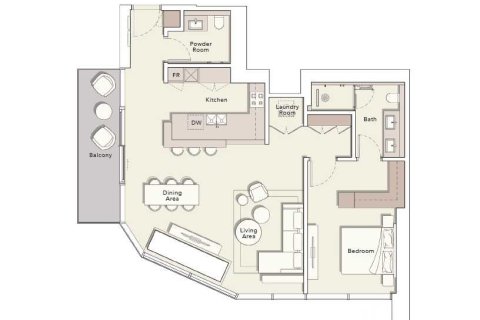 Квартира с 1 спальней в ONE RIVER POINT,  №108804 5