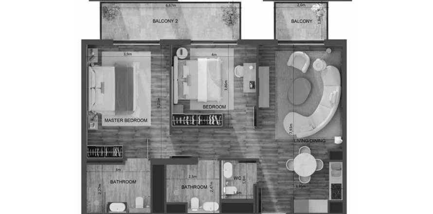 2 غرف نوم شقة في Mayfair Residence  رقم 124752