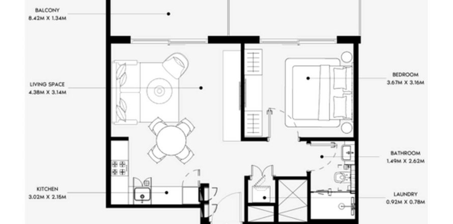 1 غرف نوم شقة مخطط الطابق «1BR» في Azizi Leily