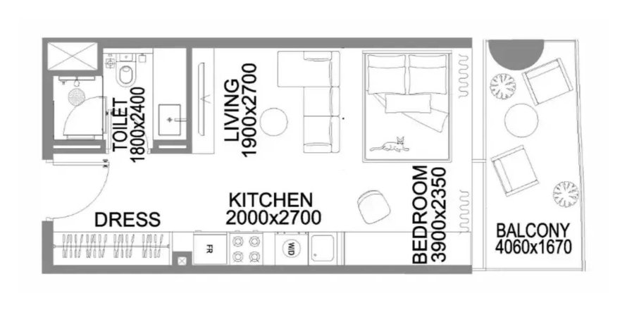 Планировка Квартиры «STUDIO» Студия в ЖК The WOW Tower