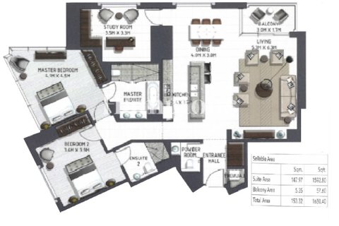 Квартира с 2 спальнями  №135250