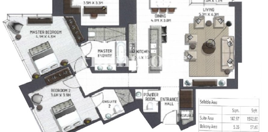 Квартира с 2 спальнями  №135250