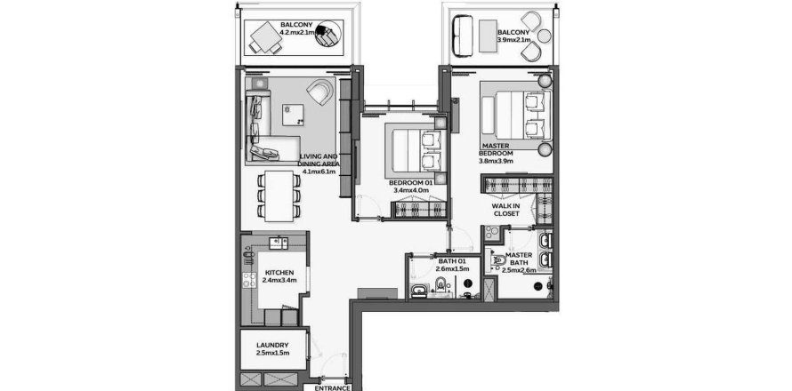 Appartement de 2 chambres à Sidr 1 Residences Dubai, UAE No. 98007