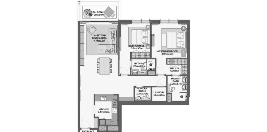 Appartement de 2 chambres à Sidr 1 Residences Dubai, UAE No. 98008
