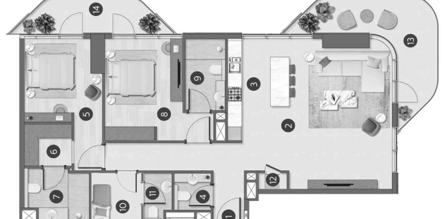 2 غرف نوم شقة في Flora Shore Beachfront Residences  رقم 117300