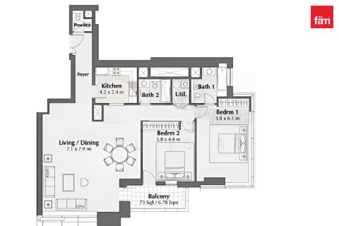 Квартира с 2 спальнями №120296 16