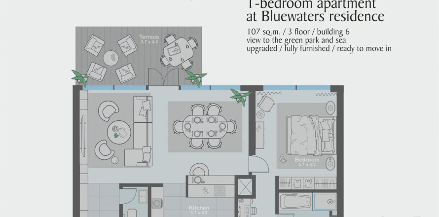 Apartment de 1 dormitorio en Bluewaters Residences, UAE No. 48506