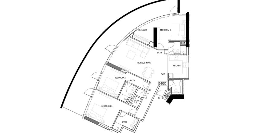 Планировка Квартиры «3BR» с 3 спальнями в ЖК CANAL CROWN APARTMENTS