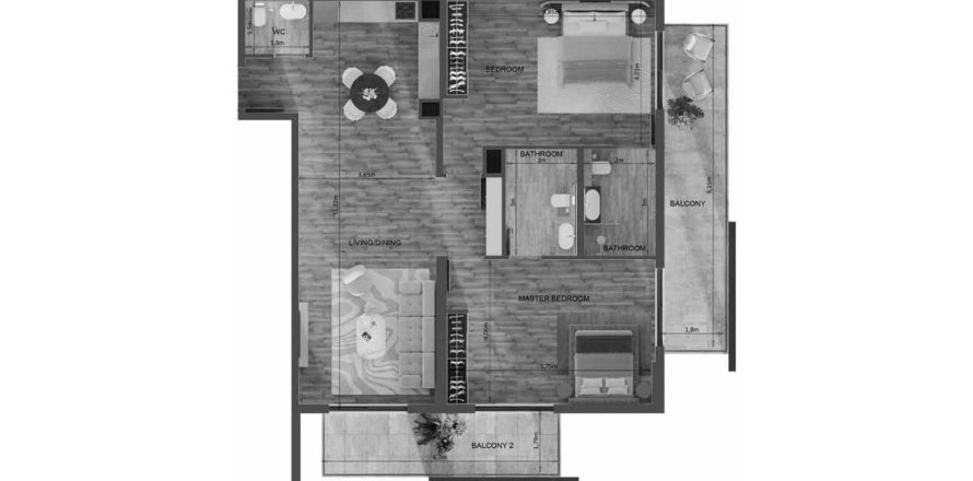 2 غرف نوم شقة في Mayfair Residence  رقم 124754