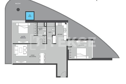 Квартира с 2 спальнями №131111 31