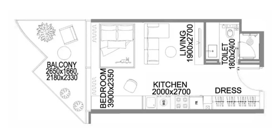 Планировка Квартиры «STUDIO» Студия в ЖК The WOW Tower