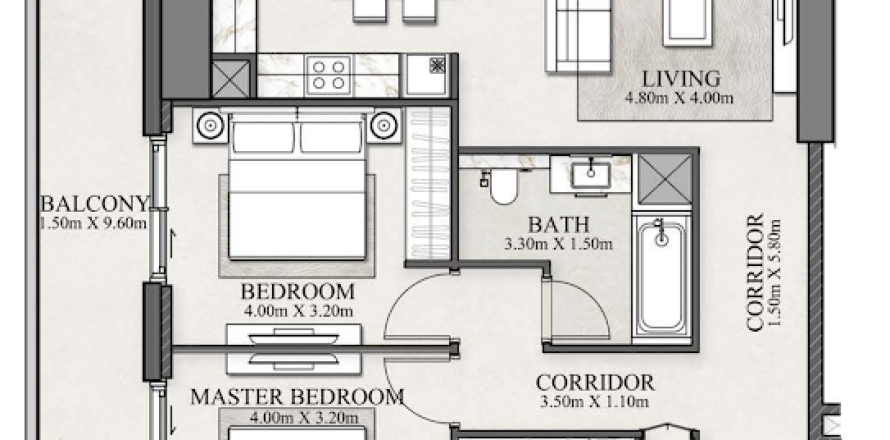 Apartment de 2 dormitorios en BEACHGATE BY ADDRESS EMAAR Beachfront, UAE No. 96933
