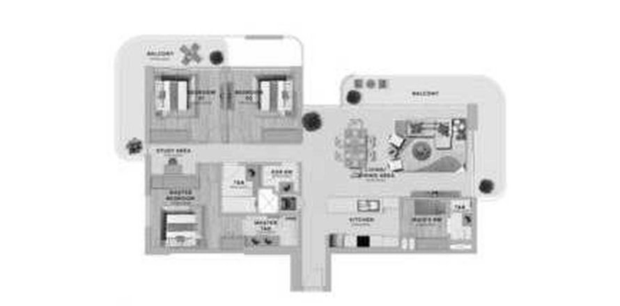 3 غرف نوم شقة مخطط الطابق «3BR» في Yas Living