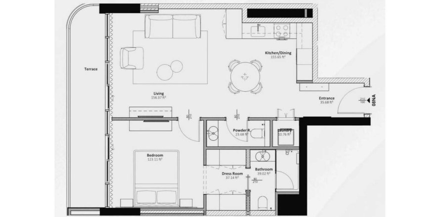 Планировка Квартиры «1BR» с 1 спальней в ЖК LIVEL Residenza
