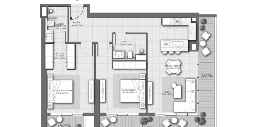 Квартира с 2 спальнями в ROMA RESIDENCES, Джумейра Вилладж Серкл, ОАЭ №97821
