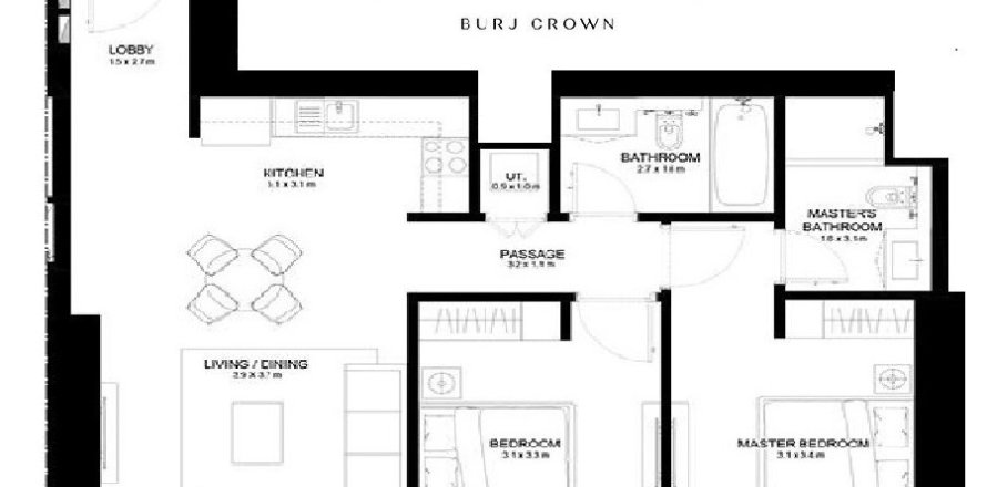 2 غرف نوم شقة في Burj Crown, الإمارات العربية المتحدة رقم 205272
