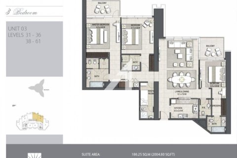 Квартира с 3 спальнями №112351 33