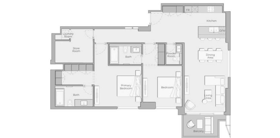 Планировка Квартиры «2BR» с 2 спальнями в ЖК ELLINGTON HOUSE IV