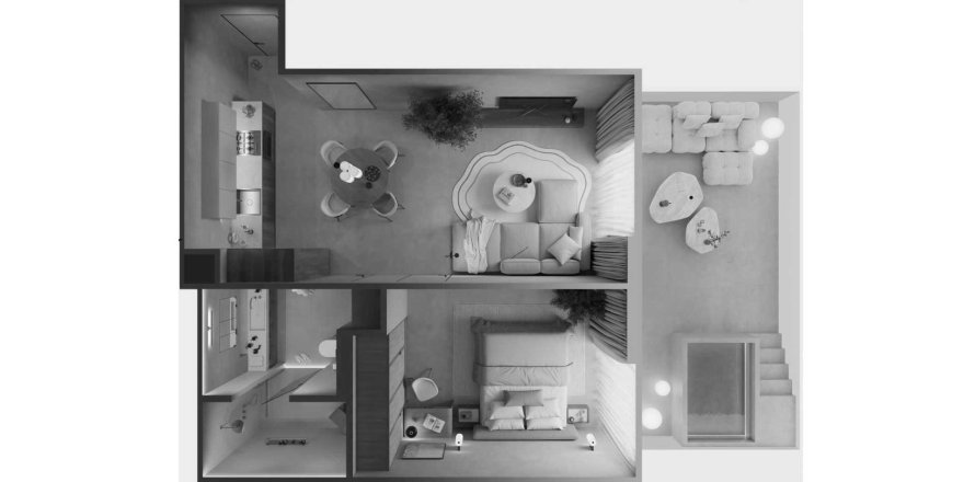 Планировка Квартиры «1BR» с 1 спальней в ЖК OAK YARD