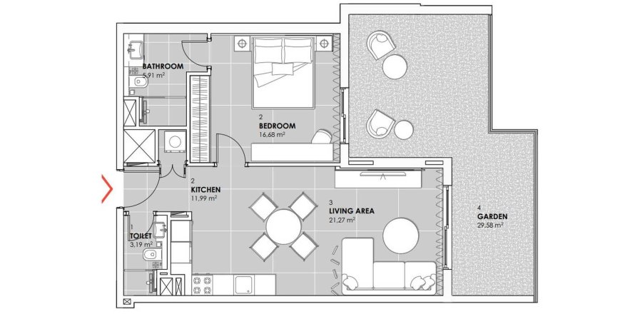 Планировка Квартиры «1BR» с 1 спальней в ЖК STONEHENGE RESIDENCE 2