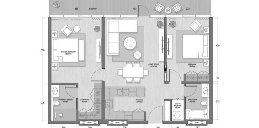 2 bedrooms Apartment floor plan «2BR» in QUATTRO DEL MAR