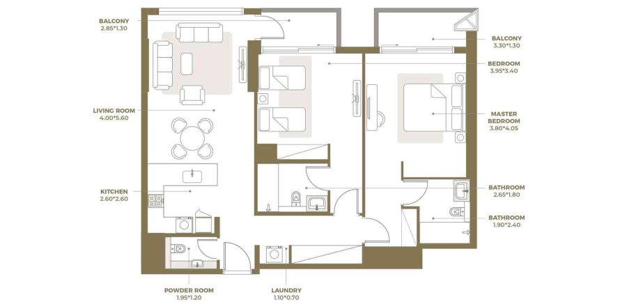 2 dormitorios Apartment plano «TYPE 01», ROSALIA RESIDENCES