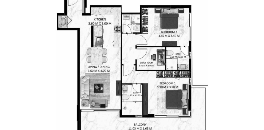 Квартира с 1 спальней в Bling Avenue 1, Dubai South (Dubai World Central), ОАЭ №98267