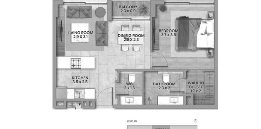 Apartment de 1 dormitorio en Elemental 22 Al Satwa, UAE No. 98134