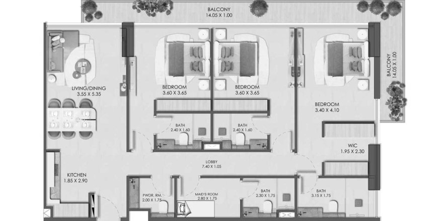 3 bedrooms Apartment floor plan «3BR» in Legado by Prescott