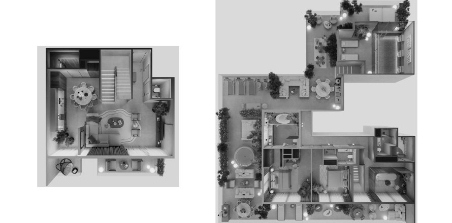 Планировка Квартиры «3BR» с 3 спальнями в ЖК OAK YARD