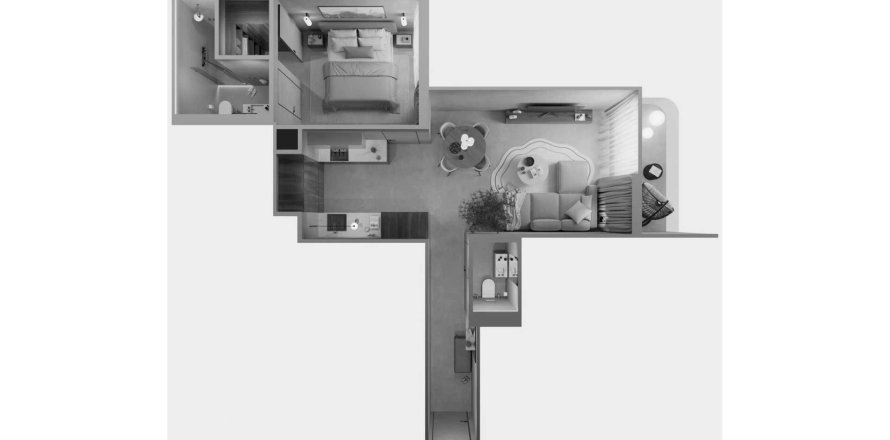 Планировка Квартиры «1BR» с 1 спальней в ЖК OAK YARD