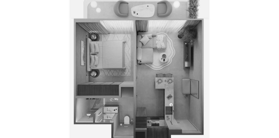 Планировка Квартиры «1BR» с 1 спальней в ЖК OAK YARD