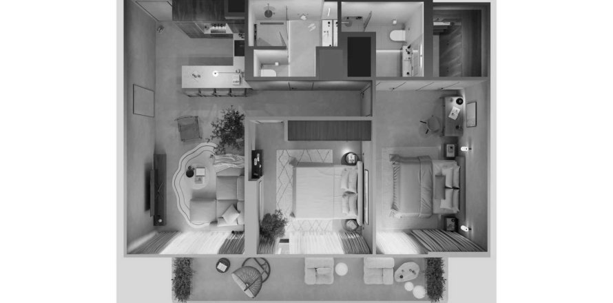 Планировка Квартиры «2BR» с 2 спальнями в ЖК OAK YARD