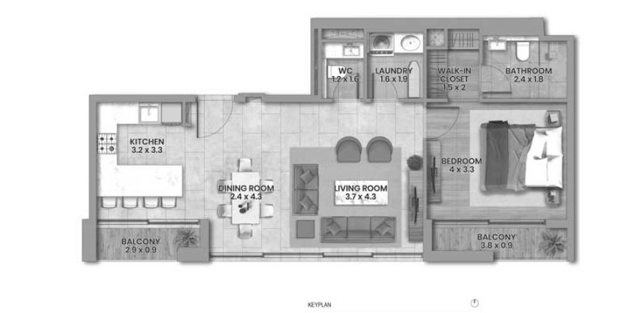 Apartment de 1 dormitorio en Elemental 22 Al Satwa, UAE No. 98133