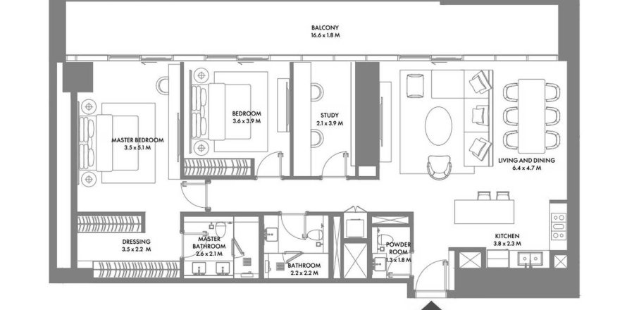Планировка Квартиры «2BR» с 2 спальнями в ЖК W Residences Dubai Harbour