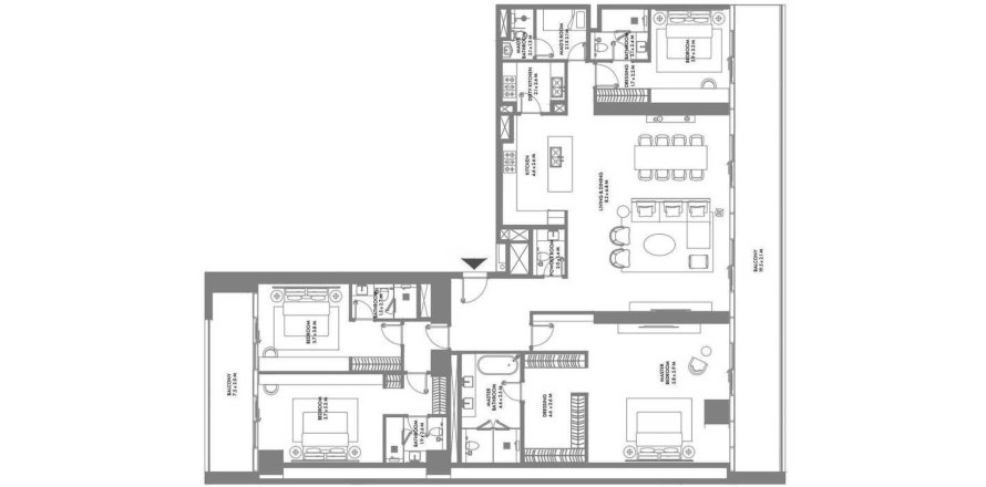 Планировка Квартиры «4BR» с 4 спальнями в ЖК W Residences Dubai Harbour