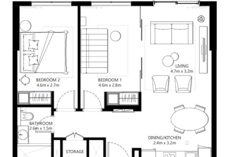 Квартира с 2 спальнями  №135427 3