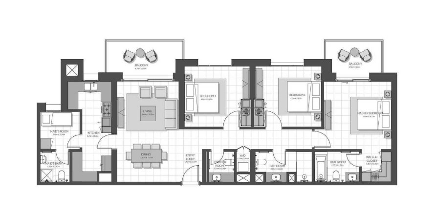3 غرف نوم شقة مخطط الطابق «TYPE C» في Citrine Residences